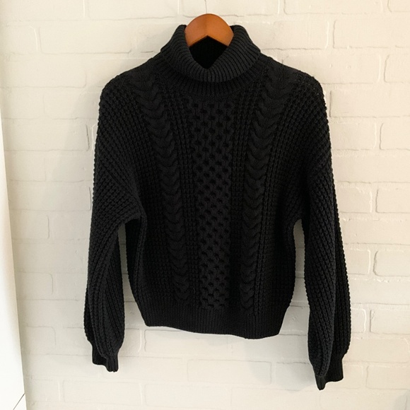 Selected Femme/Homme Cable knit Sweater Chunky Black Turtleneck Cotton blend M - Picture 3 of 14